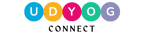The logo for 'UDYOG CONNECT' features the word 'UDYOG' in white uppercase letters inside five colorful circular badges (blue, orange, pink, green, purple) on a white background, with 'CONNECT' written below in black serif font.